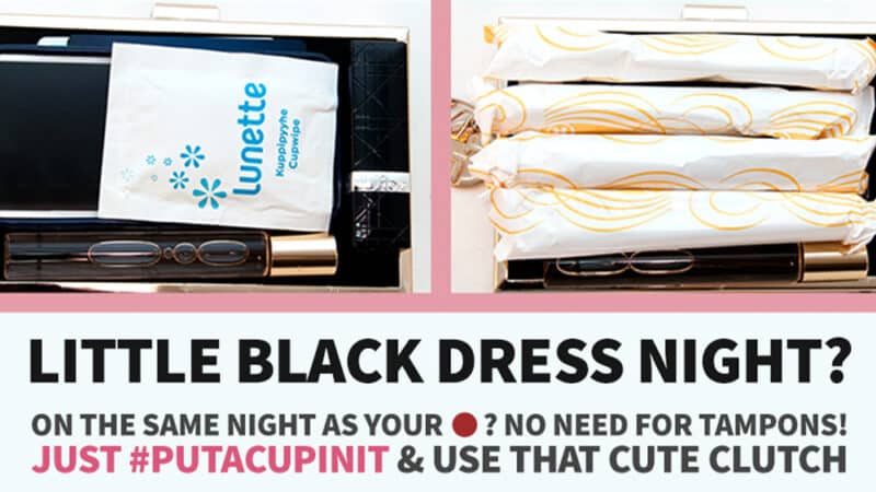 Tampons vs Menstrual Cups Little Black Clutch Edition Space Saving PutACupInIt