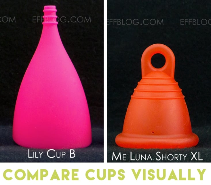 Menstrual cup size chart and comparison tool. Slide image to easily compare  cup shapes, sizes, and features.…
