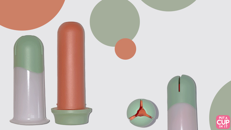 Gif animation of a menstrual cup being pushed from an applicator